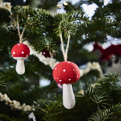 VINTERFINT Adornos árbol de Navidad, set de 8, champiñón rojo/beige
