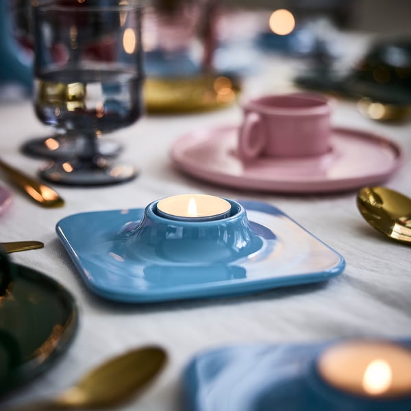 VINTERFINT Candelabro portavela, azul claro, 3 cm