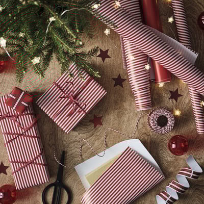 VINTERFINT Papel de regalo, a rayas rojo con blanco, 3x0.7 m