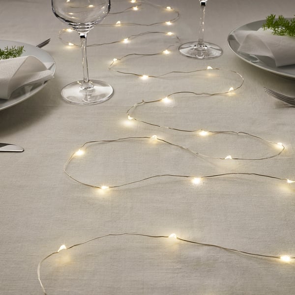 VISSVASS Guirnalda de luces LED 40 bombillas, Interior/A pilas gris plata