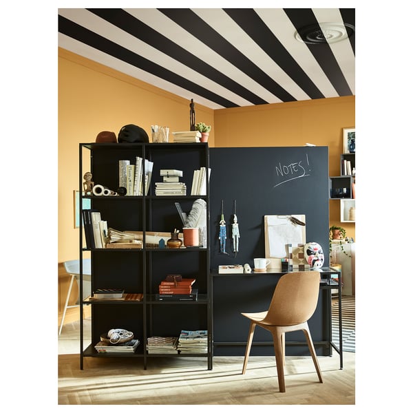 VITTSJÖ Estantería+módulo portátil, negro con café/Vidrio, 200x36x175 cm