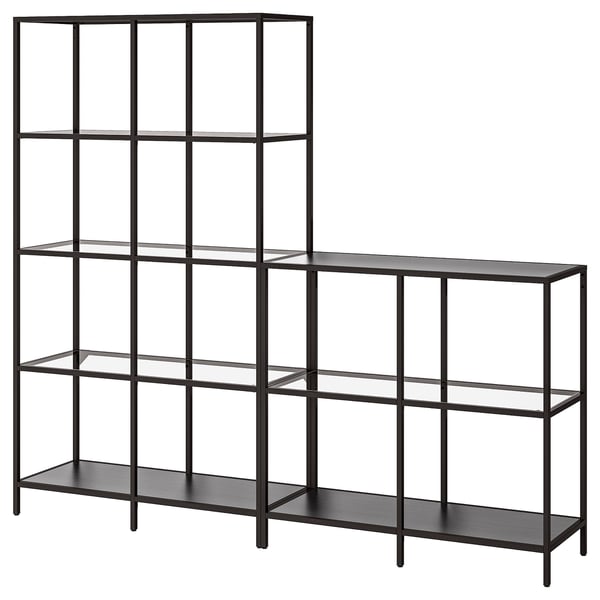 VITTSJÖ Mueble, negro con café/Vidrio, 200x36x175 cm