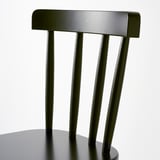 Tmavě zelené opěradlo židle se čtyřmi elegantními vertikálními lamelami. Jednoduchý, moderní design.