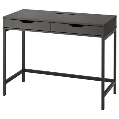 Moderní psací stůl ALEX v černé barvě se dvěma zásuvkami s minimalistickým designem. Obdélníkový tvar, kovové nohy, elegantní a funkční pracovní prostor.