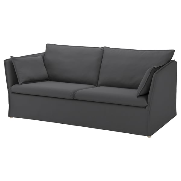 Šedá pohovka BACKSÄLEN s minimalistickým designem a plyšovými polštáři pro pohodlí.