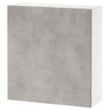 Úložný díl BESTÅ, šedý beton, obdélníkový tvar, minimalistický design, bílý rám, včetně pantů s tlumením.