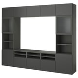 TV jednotka BESTÅ s policemi a skříňkami na skladování, moderní design.