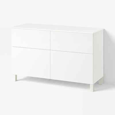 BESTÅ Úlož.sestava s dvířky/zásuvkami, bílá/Selsviken/Stubbarp bílá, 120x42x75 cm