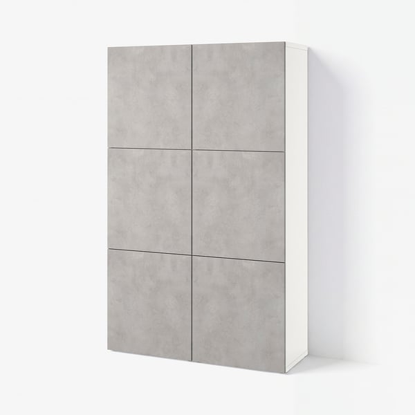 BESTÅ Úložná sestava s dvířky, bílá Kallviken/světle šedá imitace betonu, 120x42x193 cm