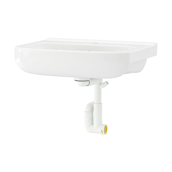 BJÖRKÅN bílý keramický nástěnný dřez; elegantní, obdélníkový design; Obsahuje sestavu pasti.