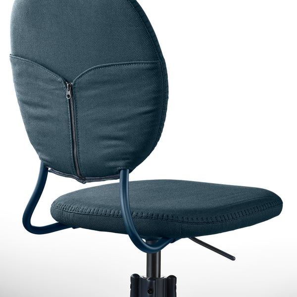 Moderní ergonomická židle v tmavě modré barvě s čistými liniemi, polstrovaným sedákem a nastavitelnou výškou. Ideální pro domácí kancelář, pohodlný a stylový.