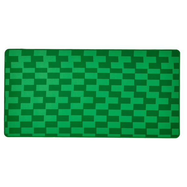 Zelená kostkovaná herní podložka pod myš, obdélníková s hladkou látkovou horní částí a gumovým podkladem.