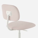 Moderní kancelářská židle, model BLECKBERGET, s nastavitelným sedákem a polstrovaným opěradlem, vyniká elegantním bílým rámem a vzorovanou látkou.