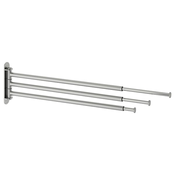Nerezový věšák na ručníky BROGRUND se třemi výsuvnými rameny. Moderní design zahrnuje otočná ramena pro úsporu místa.