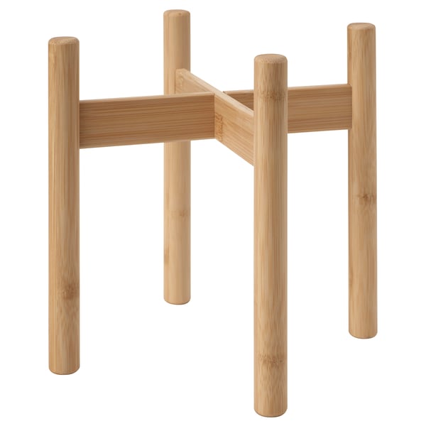 DAKSJUS bambusový stojan na rostliny, přírodní, válcové nohy, čtvercová základna.