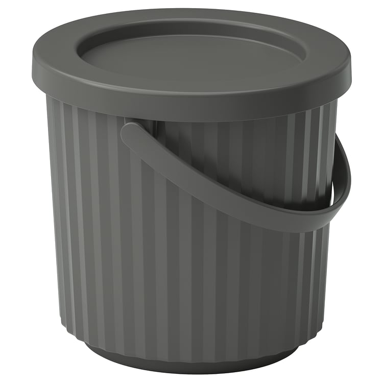 DAMMÄNG Koš s víkem, tmavě šedá, 8 l