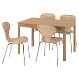EKEDALEN / ÄLVSTA Stůl a 4 židle, dub/ratan pochromované, 120/180 cm