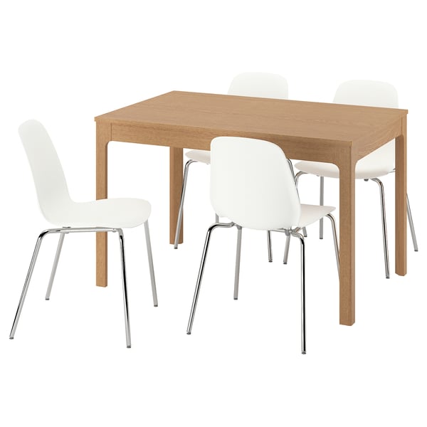 EKEDALEN / LIDÅS Stůl a 4 židle, dub/bílá pochromované, 120/180 cm
