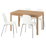 EKEDALEN / LIDÅS Stůl a 4 židle, dub/bílá pochromované, 120/180 cm