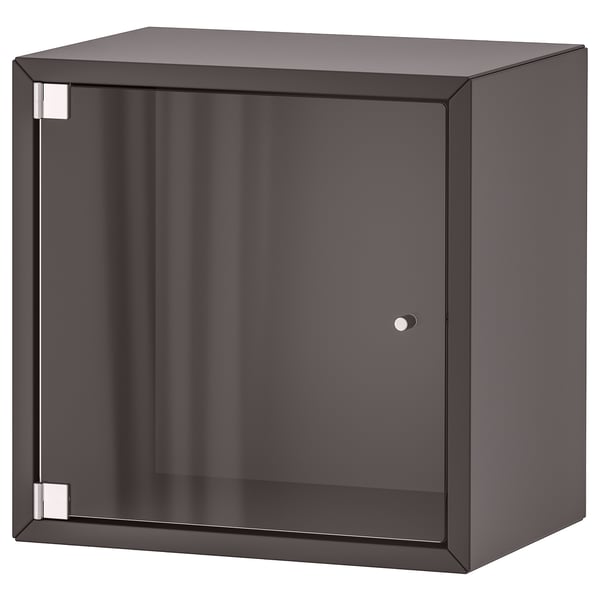 Černý úložný prostor EKET ve tvaru kostky se skleněnými dveřmi, moderní elegantní design.
