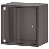 Černý úložný prostor EKET ve tvaru kostky se skleněnými dveřmi, moderní elegantní design.