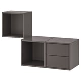 Moderní nástěnný úložný prostor: EKETt, šedý, kostka a zásuvka, elegantní minimalistický design.