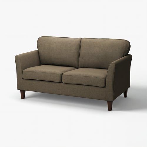 Hnědá pohovka EKHOLMA, látkové čalounění, dřevěné nohy, jednoduchý design.