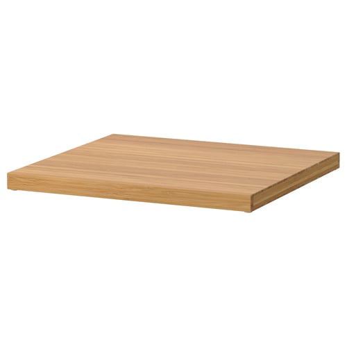 Ikea ELVARLI bambusová police, světle hnědá, obdélníková, jednoduchá, bytelná konstrukce.