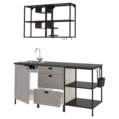 ENHET Kuchyně, antracit/šedá rám, 183x63.5x222 cm