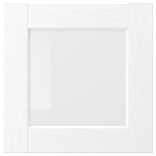 ENKÖPING bílá kuchyňská skříňka. Čtverec se skleněným středem, moderní design.