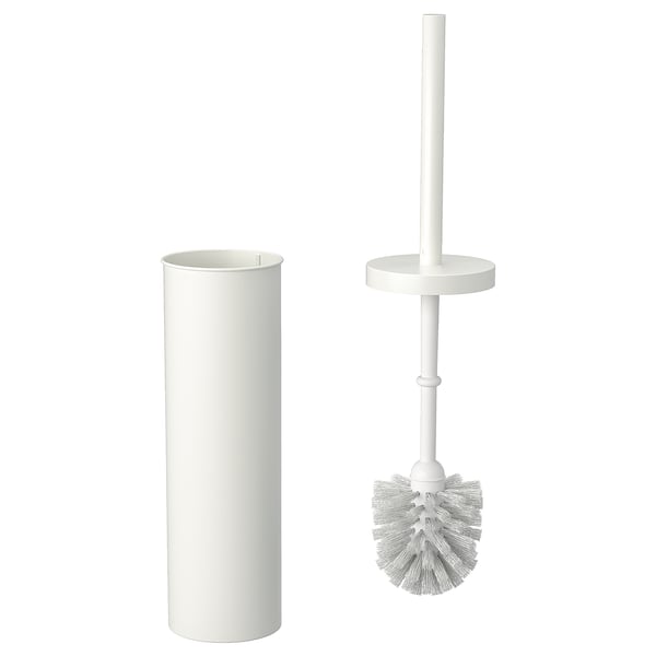 Bílá WC štětka a držák, minimalistický design, recyklované materiály.
