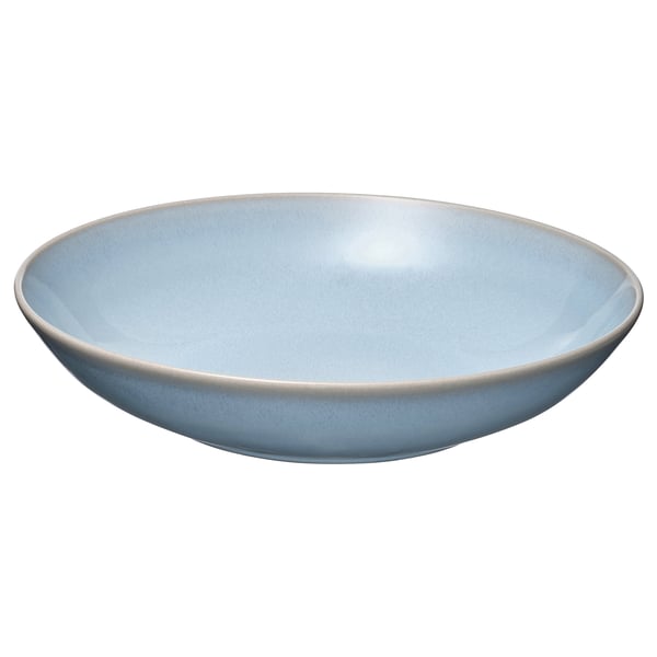 Světle modrá kulatá mísa FÄRGKLAR, kamenina, rustikální glazovaný design.