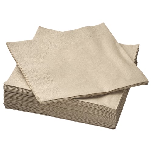 Naskládané béžové ubrousky; čtvercový tvar; texturovaný povrch; recyklovaný papírový materiál