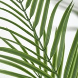 Detailní záběr svěžího, zářivě zeleného umělého listu, který předvádí složité žilky a realistickou texturu.