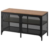 FJÄLLBO TV stolek, černá & dřevo, obdélníkový, industriální design.