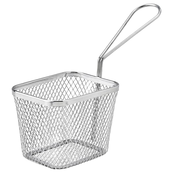GRILLTIDER stříbrný kovový servírovací košík; čtverec, drátěné pletivo, robustní rukojeť; Ideální na smažení a servírování.