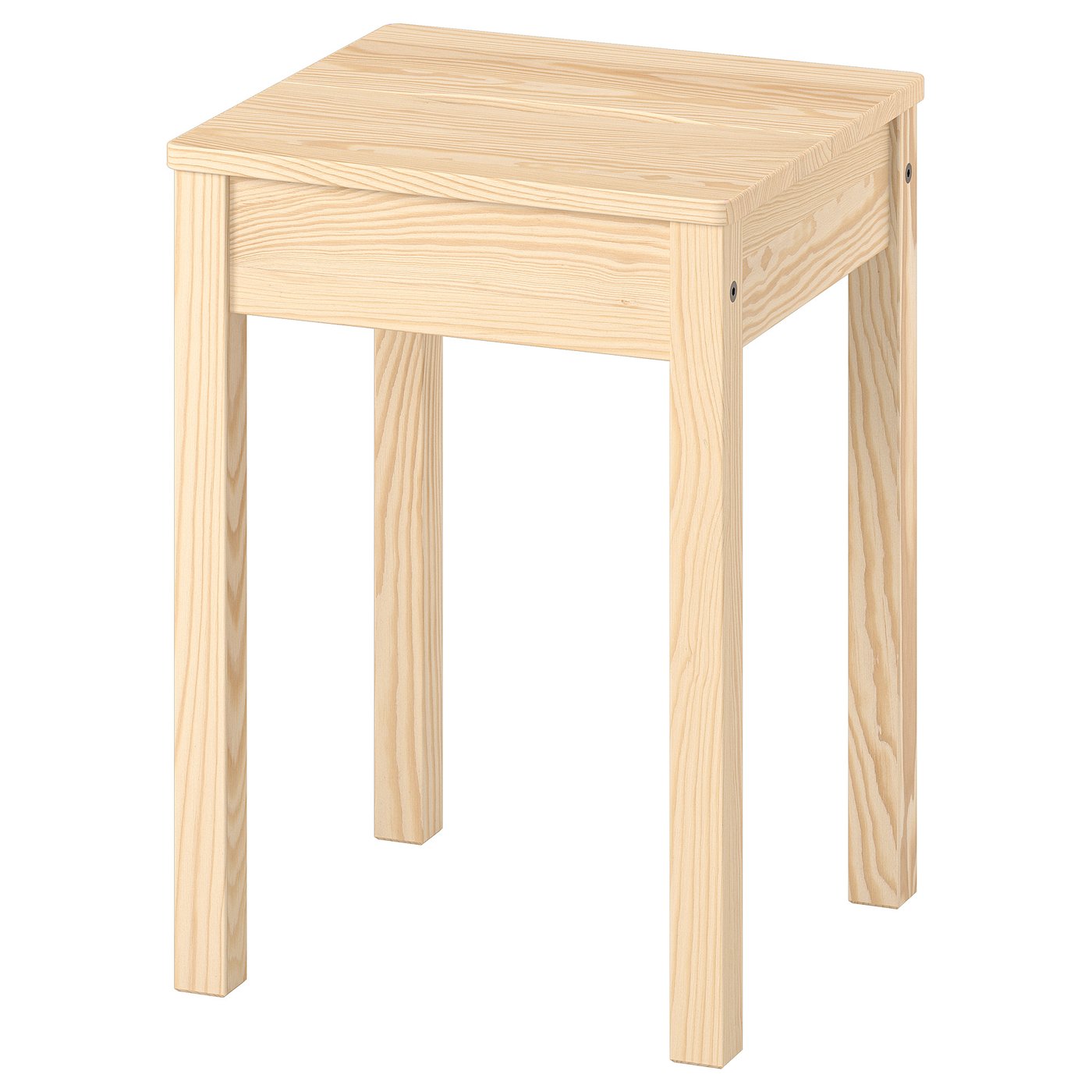 Světlá dřevěná stolička, čtvercová deska, čtyři nohy, jednoduchý design. HÄGERNÄS by ikea.