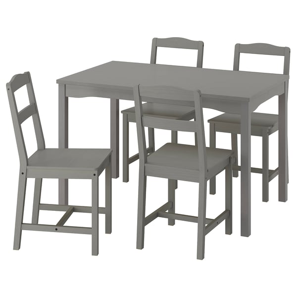 HAUGA 4místný šedý dřevěný jídelní set se čtvercovým stolem a židlemi.