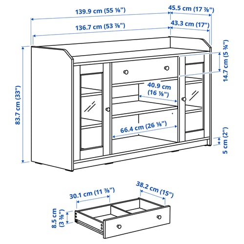 HAUGA Příborník, bílá, 140x46x84 cm