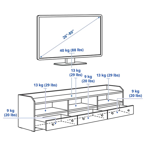 HAUGA TV stolek, bílá, 206x46x54 cm