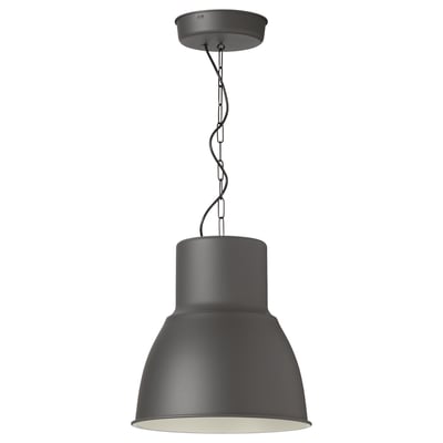 Závěsná lampa HEKTAR, tmavě šedá, hliníková, nadrozměrný zvonovitý tvar, průmyslový design.