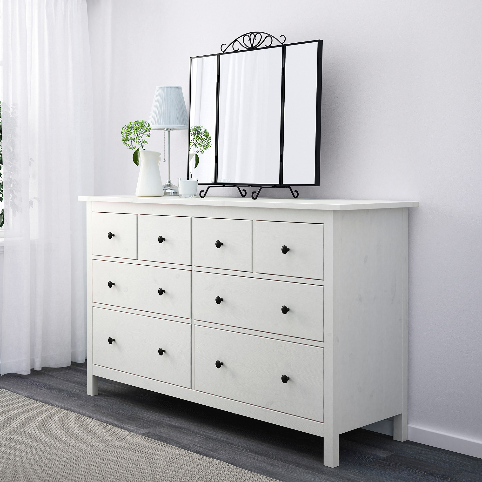 HEMNES Komoda s 8 zásuvkami, bílé mořidlo, 160x96 cm - IKEA