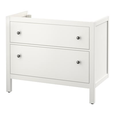Bílá koupelnová skříňka HEMNES, jednoduchý design, 2 zásuvky.