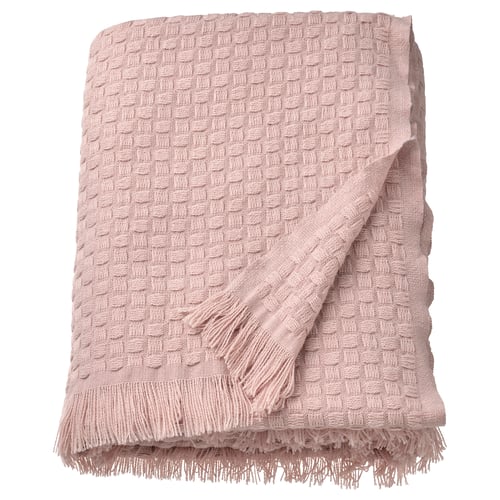 Světle růžová přehoz HORNMAL, třásně, tkaná textura, 100% recyklovaný polyester.