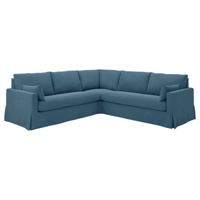 HYLTARP modrá pohovka ve tvaru písmene L, elegantní design, měkké polštáře, odolná tkanina.