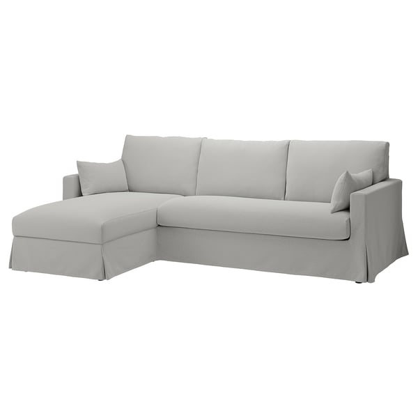 Světle šedá sekční pohovka HYLTARP, moderní design, čisté linie, rohová lenoška, měkká žinylková tkanina.