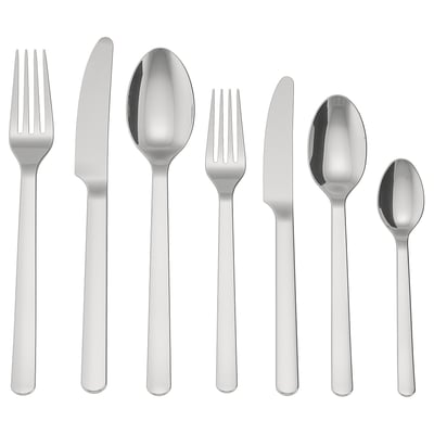 Šestidílná sada příborů z nerezové oceli: vidlička, nůž, lžíce v moderním, elegantním designu od IKEA 365+.