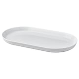 Bílý oválný porcelánový servírovací talíř z IKEA 365+, elegantní a stohovatelný design.