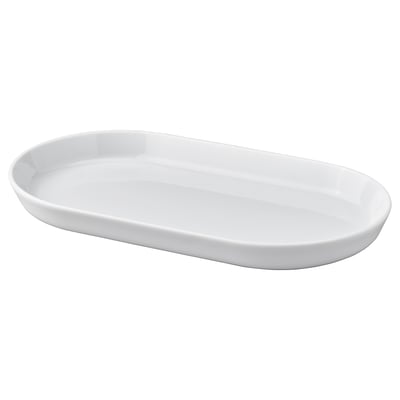 Bílý oválný keramický talíř z IKEA 365+, jednoduchý a odolný design.