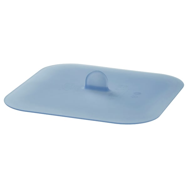 Ikea modré silikonové vakuové víko, čtvercový tvar, hladký povrch s malou rukojetí.